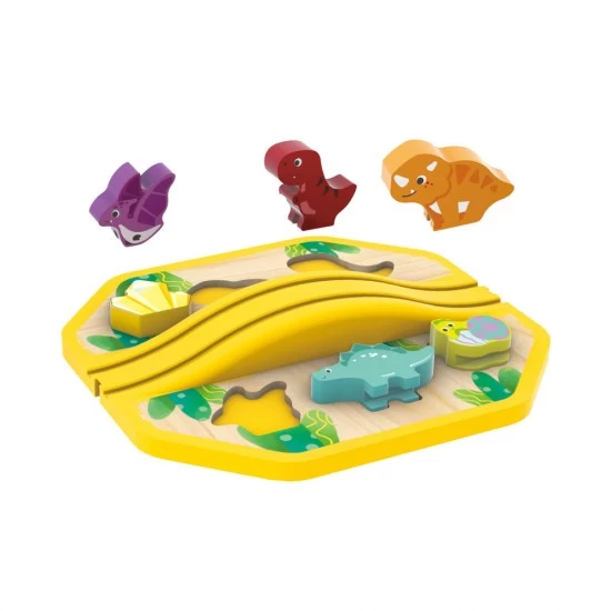 Set trenulet din lemn cu dinozauri Hape 27 piese