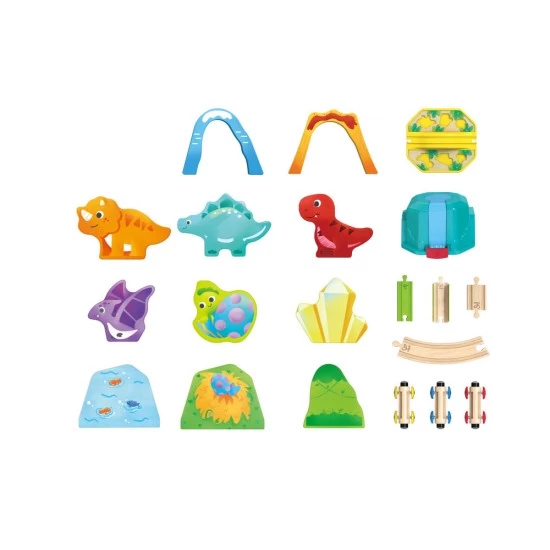 Set trenulet din lemn cu dinozauri Hape 27 piese