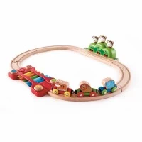 Set trenulet din lemn cu sina de tren muzicala Jungla 19 piese