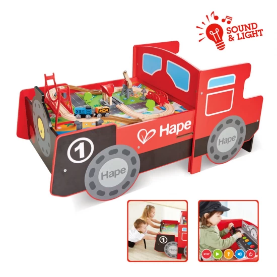 Set de joaca circuit din lemn Hape cu tren si incarcator minier 64 piese Set de joaca circuit din lemn Hape cu tren si incarcator minier 64 piese