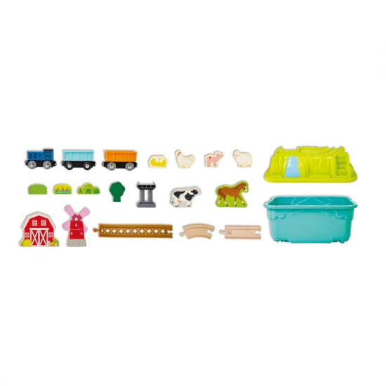 Set de joaca din lemn Hape - Trenuletul de la ferma (40 piese)
