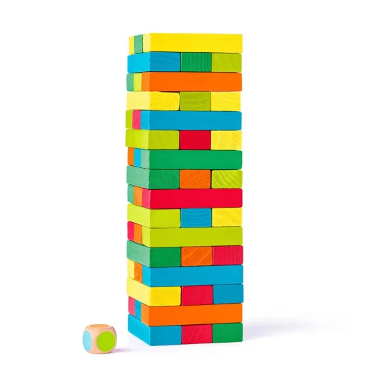 Joc de indemanare din lemn, Turn de echilibru cu piese colorate, Woodyland, 54 piese