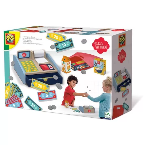 Jucarie casa de marcat din lemn cu accesorii