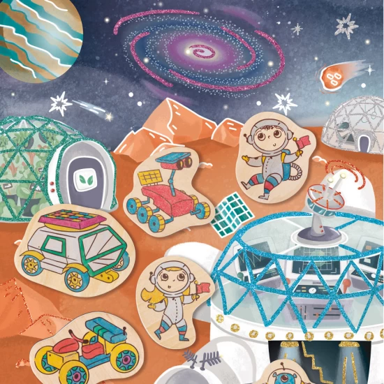 Kit de creat magneti pentru copii cu tematica Spatiu 17 piese Kit de creat magneti pentru copii cu tematica Spatiu 17 piese