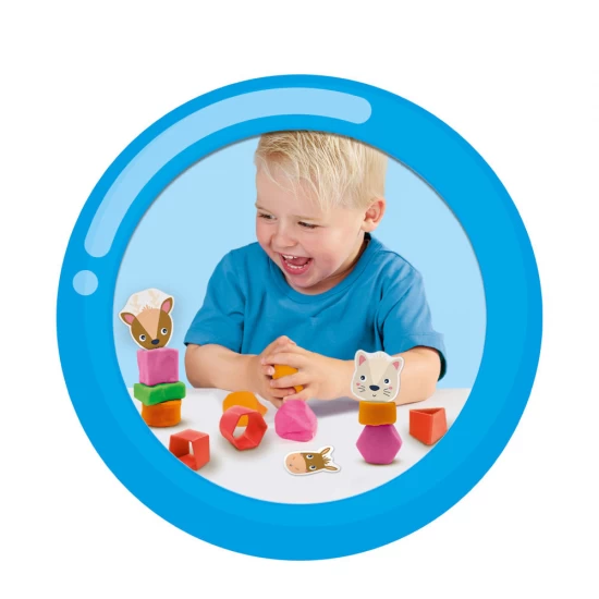 Set creativ Animale din plastilina cu sucitor din lemn, figurine animale din carton, 4 culori plastilina