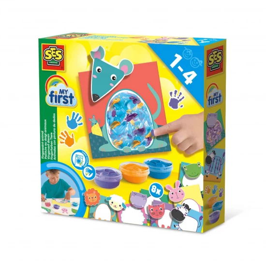 Set pictura cu degetele Animale, 8 cartonase. 3 culori acuarele, +12 luni