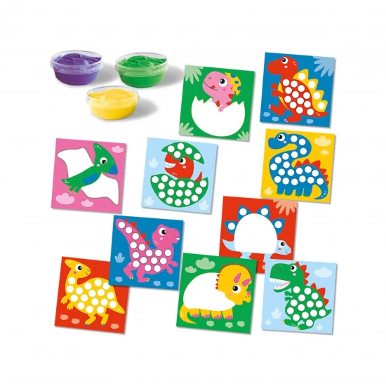Set pictura cu degetele, 10 planse cu dinozauri, 3 culori acuarele, +12 luni