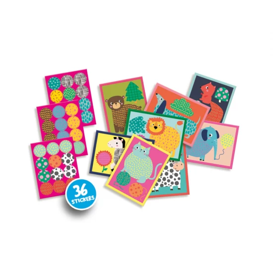 Set creativ animale autocolante cu 8 planse si 36 stickere