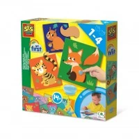 Set creativ de lipit coditele animalelor cu 14 cartonase, 14 codite si lipici, +12 luni