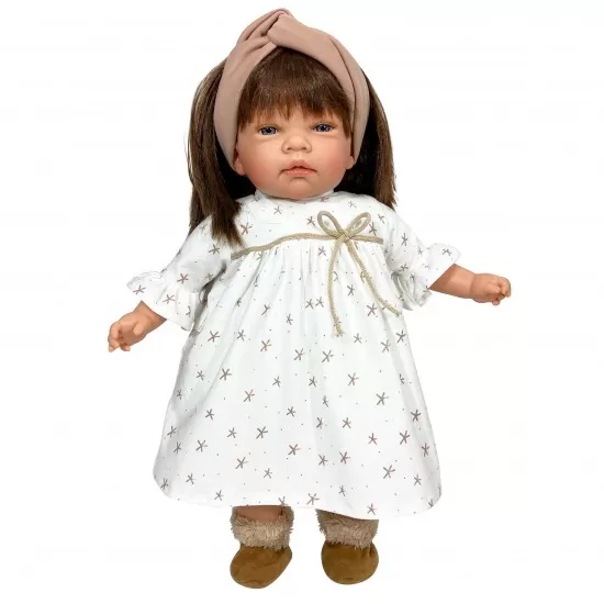 Papusa Nines D'Onil Celia cu parul saten, rochie alba si miros de vanilie 45 cm Papusa Nines D'Onil Celia cu parul saten, rochie alba si miros de vanilie 45 cm