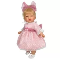 Papusa Nines D'Onil Celia blonda cu sunete, miros de vanilie si rochie roz 45 cm