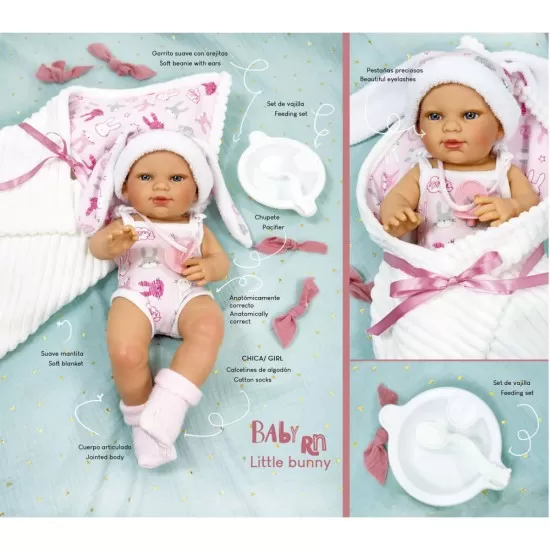 Papusa Nines D'Onil Little Bunny bebelus RN cu hainute roz, paturica si miros de vanilie 37 cm Papusa Nines D'Onil Little Bunny bebelus RN cu hainute roz, paturica si miros de vanilie 37 cm