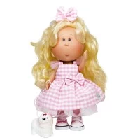 Papusa Nines D'Onil, Mia, cu parul blond, catel, articulatii, miros de vanilie, 30 cm