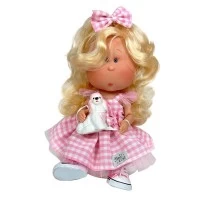 Papusa Nines D'Onil, Mia, cu parul blond, catel, articulatii, miros de vanilie, 30 cm
