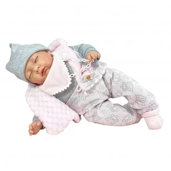 Papusa Nines D'Onil Snow nou-nascut cu sunete si ochii inchisi, ambalata in cutie, cu miros de vanilie, 45 cm Papusa Nines D'Onil Snow nou-nascut cu sunete si ochii inchisi, ambalata in cutie, cu miros de vanilie, 45 cm