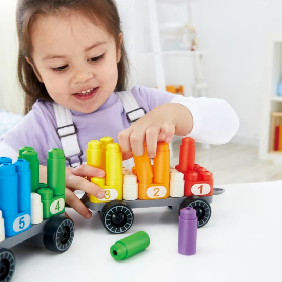 Set constructie PolyM - Tren colorat de jucarie (63 piese)