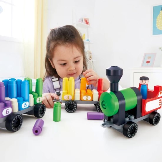 Set constructie PolyM - Tren colorat de jucarie (63 piese)