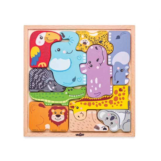 Puzzle din lemn, Forme de animale, Woodyland, 11 piese