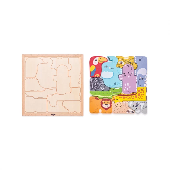 Puzzle din lemn, Forme de animale, Woodyland, 11 piese