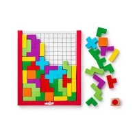 Joc cu forme si zar din lemn Tetris 48 piese