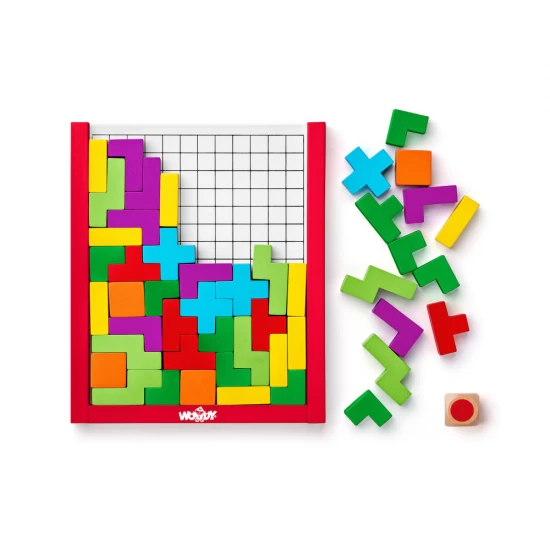 Joc cu forme si zar din lemn Tetris 48 piese