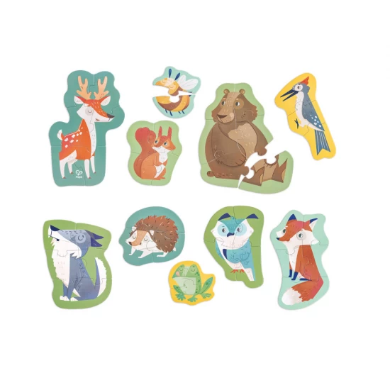Set 10 puzzle pentru copii mici, Animale salbatice, Hape, +18 luni