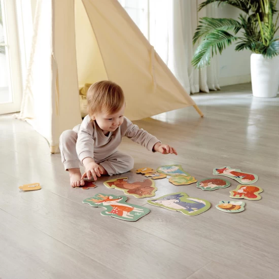 Set 10 puzzle pentru copii mici, Animale salbatice, Hape, +18 luni