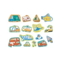 Set 15 puzzle cu mijloace de transport pentru copii mici, Hape, +18 luni