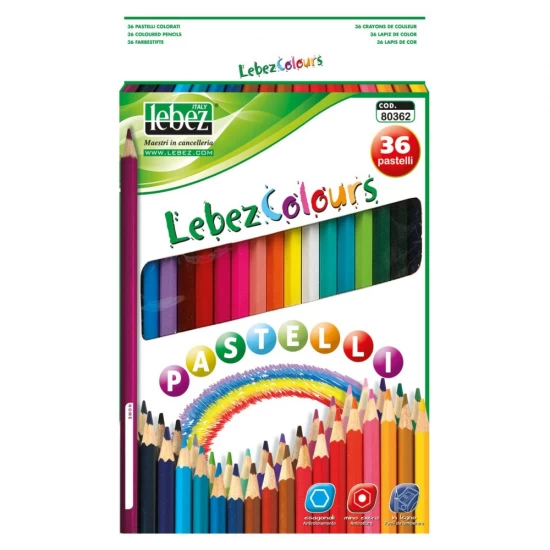 Set 36 creioane colorate 18 cm, hexagonale, Lebez