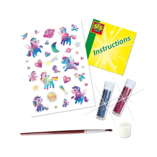 Set creativ copii, 32 Tatuaje Unicorn metalice cu sclipici, +5 ani
