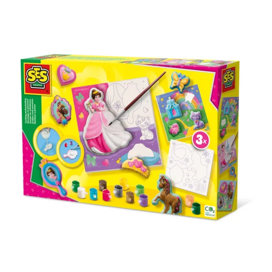 Set creativ de copii cu mulaj si 3 panze de pictat printese Set creativ de copii cu mulaj si 3 panze de pictat printese
