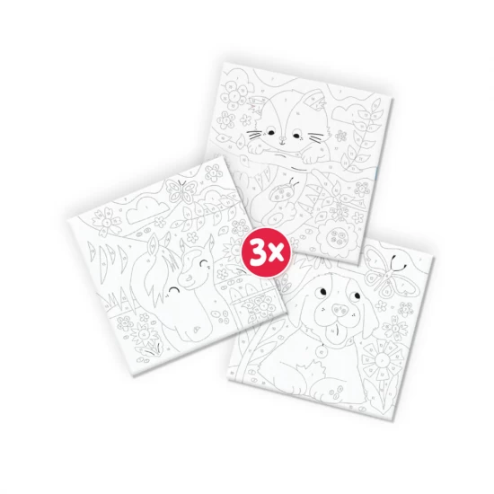 Set pictura pe numere cu 3 planse si acuarele, Animale de companie, +6 ani