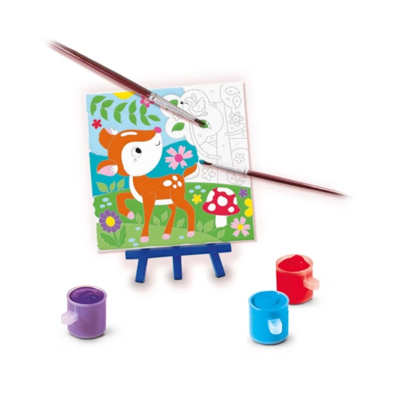Pictura pe numere pentru copii cu 3 panze si sevalet, Animale salbatice, +6 ani