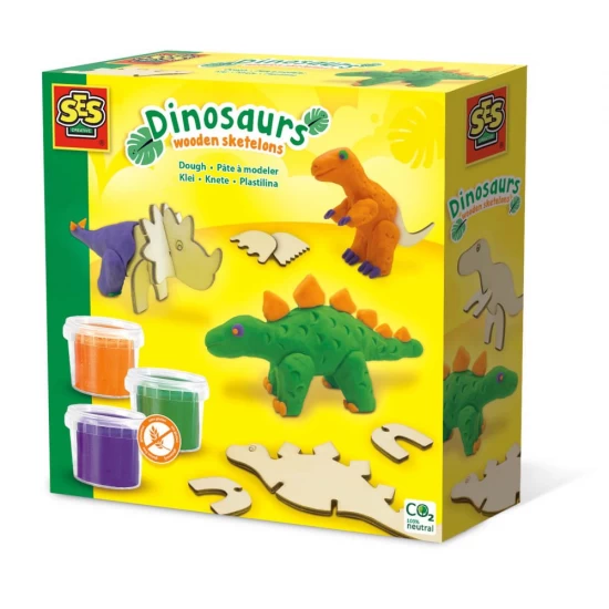 Set creativ modelare cu plastilina, Schelete de dinozauri din lemn, +3 ani
