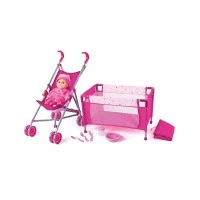 Set papusa cu carucior, pat si accesorii
