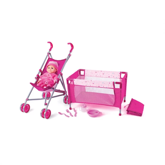 Set papusa cu carucior, pat si accesorii Set papusa cu carucior, pat si accesorii