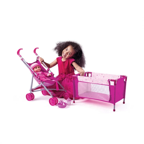 Set papusa cu carucior, pat si accesorii Set papusa cu carucior, pat si accesorii