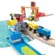 Set de joaca circuit din lemn - Port cu trenuri, vapoare si camioane Set de joaca circuit din lemn - Port cu trenuri, vapoare si camioane