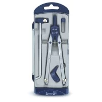 Trusa compas scolar din metal satinat cu 4 accesorii in blister