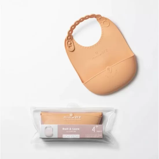 Baveta bebelusi Miniware Roll & Lock, 100% din silicon alimentar Toffee Baveta bebelusi Miniware Roll & Lock, 100% din silicon alimentar Toffee