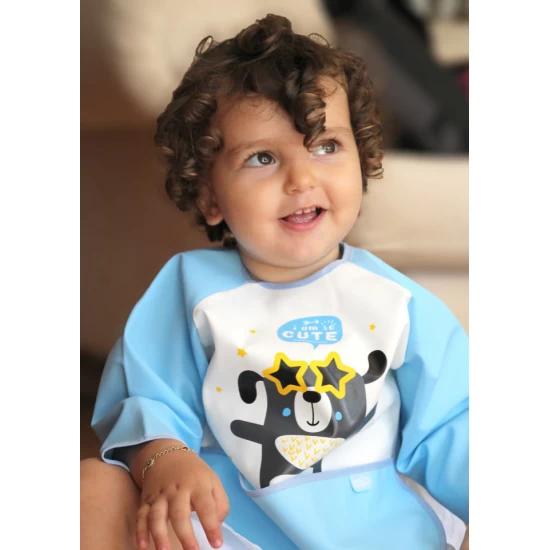 Baveta cu maneci si buzunar BabyJem Polly Bib Culoare Bleu Baveta cu maneci si buzunar BabyJem Polly Bib Culoare Bleu