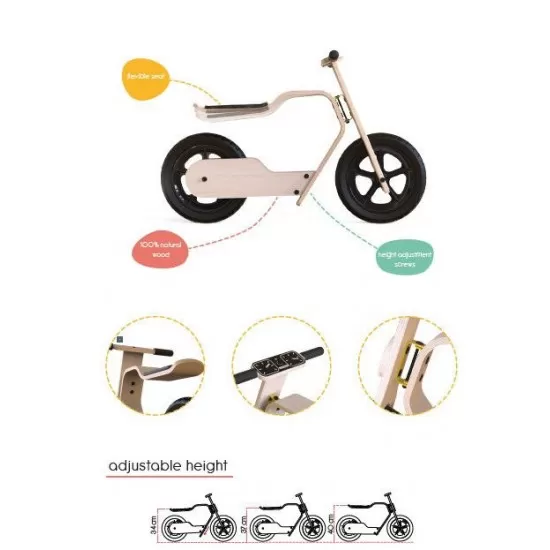 Bicicleta fara pedale MamaToyz RideMe din lemn natural Bicicleta fara pedale MamaToyz RideMe din lemn natural
