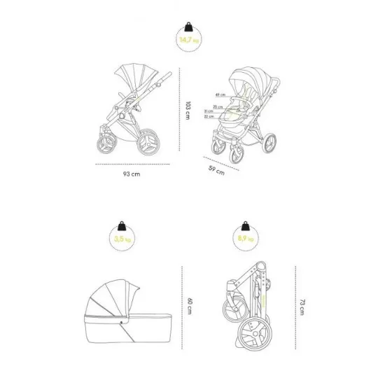 Carucior copii 2 in 1 Skiddou Oslo+ Onyx Negru Carucior copii 2 in 1 Skiddou Oslo+ Onyx Negru