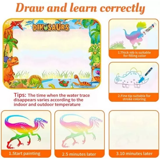 Covorasul Magic Drool Dino- 100x70cm - Jucarie educativa de colorat cu apa Covorasul Magic Drool Dino- 100x70cm - Jucarie educativa de colorat cu apa