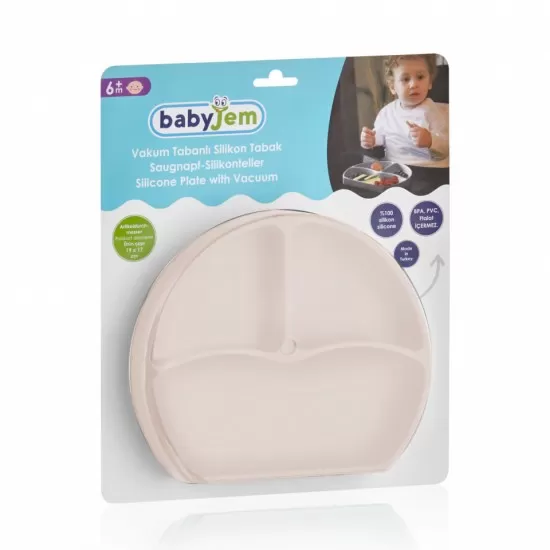 Farfurie din silicon cu 3 compartimente pentru auto-diversificare BabyJem Culoare Ecru Farfurie din silicon cu 3 compartimente pentru auto-diversificare BabyJem Culoare Ecru