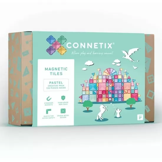 Set constructie magnetic 120 piese Pastel Magnetic Tiles Set constructie magnetic 120 piese Pastel Magnetic Tiles