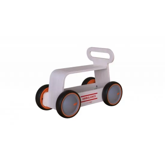 Masinuta ride-on, premergator si carucior de jucarii MamaToyz DriveMe Wood, Ambulanta - Jucarie din lemn 3 in 1
