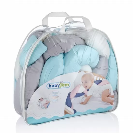 Protectie laterala bumper impletit BabyJem Culoare Bleu Protectie laterala bumper impletit BabyJem Culoare Bleu
