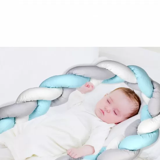Protectie laterala bumper impletit BabyJem Culoare Bleu Protectie laterala bumper impletit BabyJem Culoare Bleu