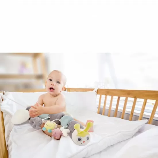 Protectie laterala multifunctionala cu jucarii din plus BabyJem Caterpilar Culoare Roz